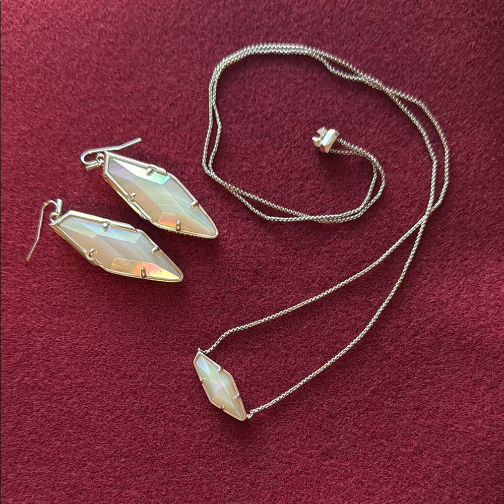 Kendra Scott Bexley Silver Earrings and Necklace with Opalescent Stones